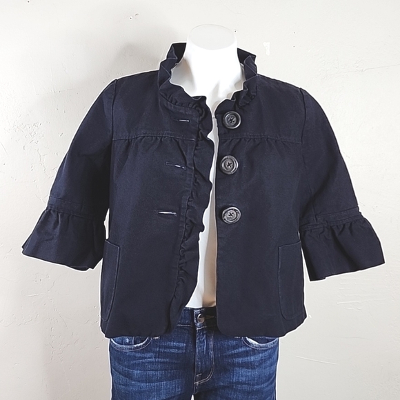 J. Crew Fiona Refined Canvas Navy Blue Jacket 3/4 Sleeve Size 6 - Picture 3 of 14